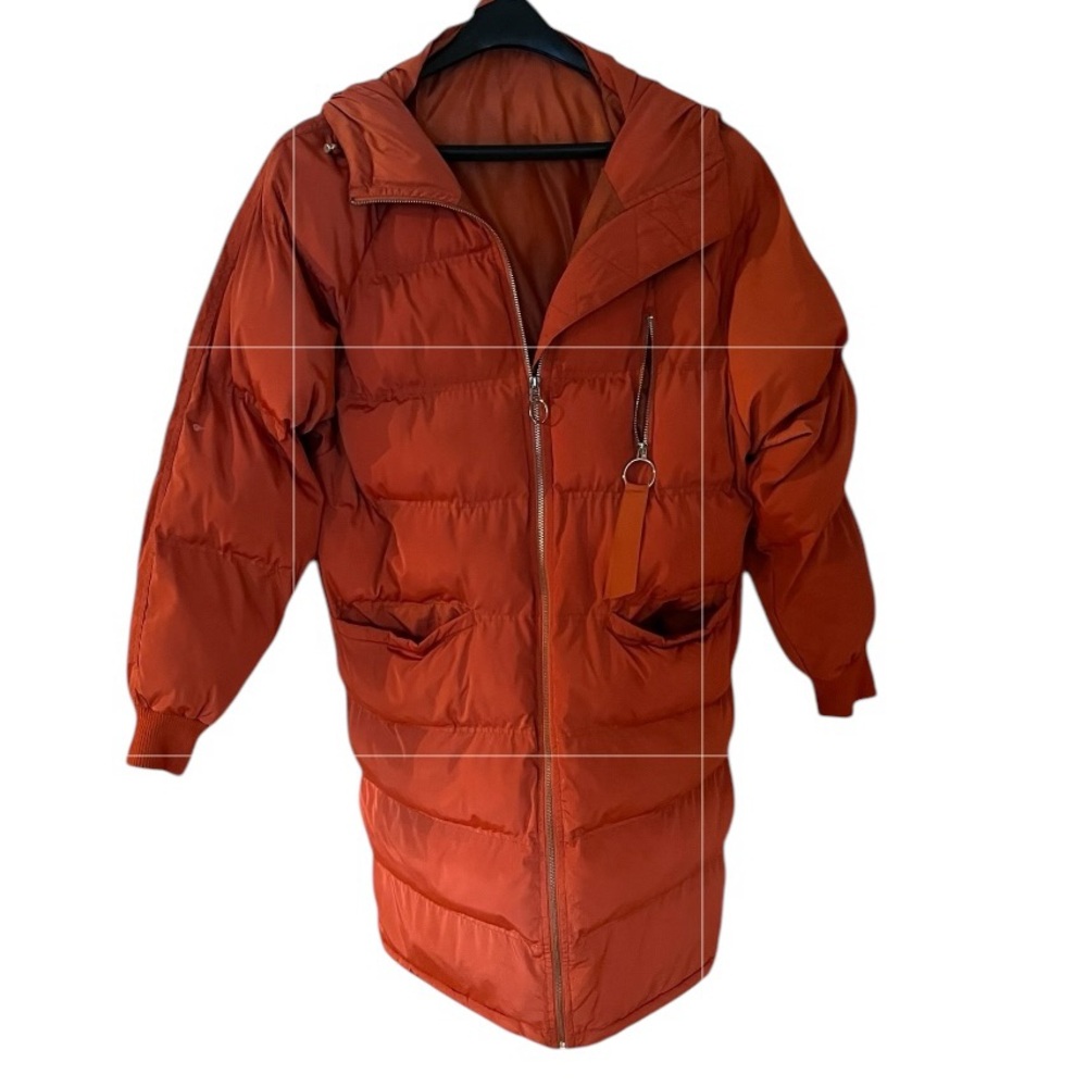 Free People Rust Orange Long Puffer Coat with Hood